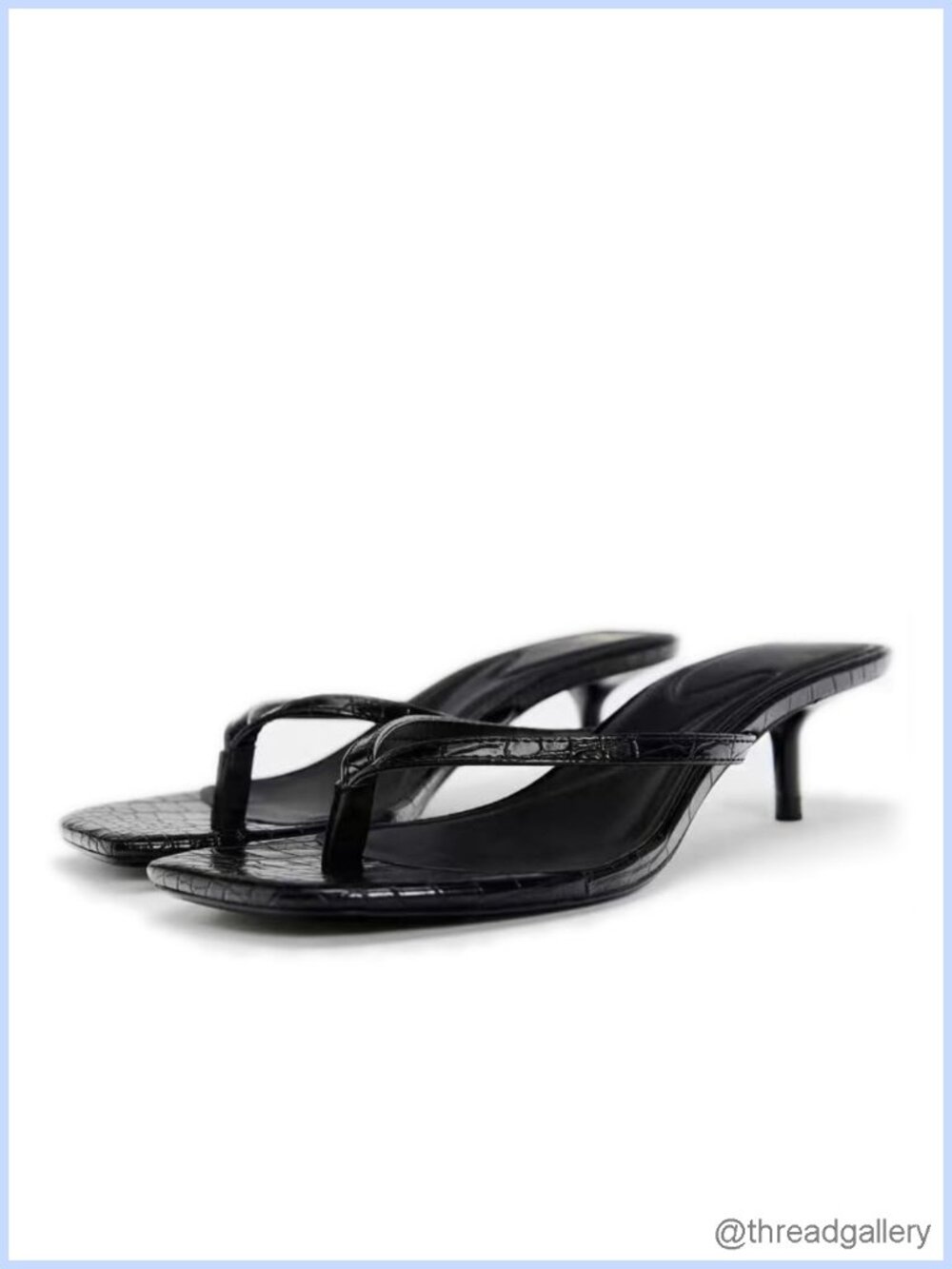 Vegan Leather Kitten Heel Thong Sandals Memory Foam Slip On Women's
